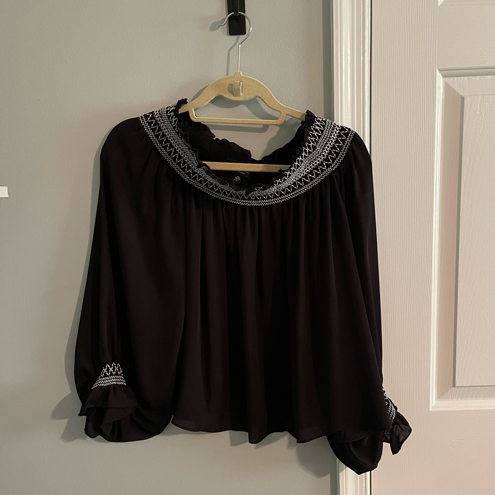 Elegant Black Blouse with Embroidered Details